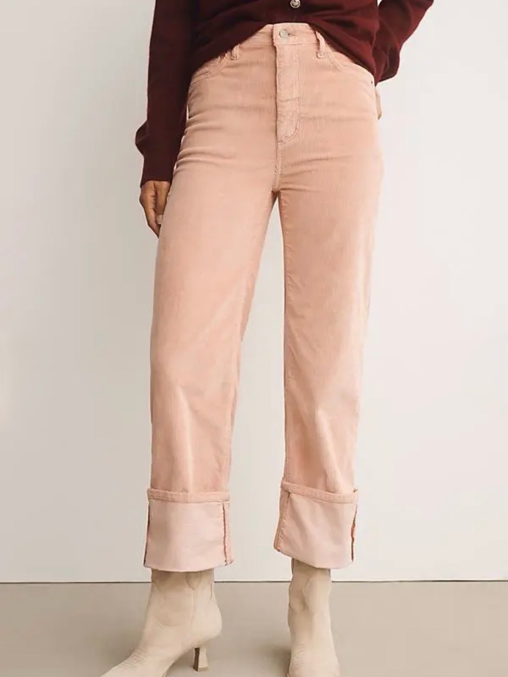 Anthropologie Pilcro Scotty Cuffed High Rise Straight Leg Corduroy Jeans Pink 27